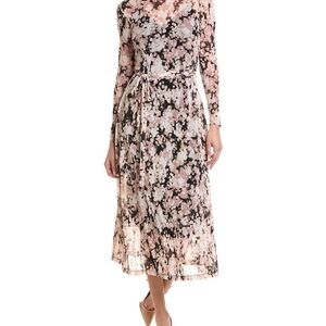 Anne Klein Pink and Black Floral Long Sleeve Dress